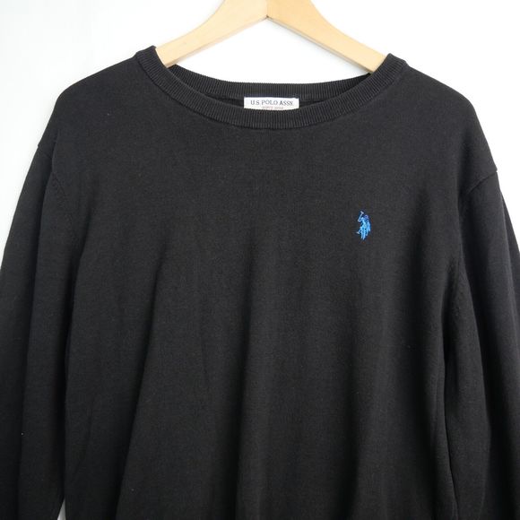 U.S. Polo Assn Men's Black Crew Neck Pullover 100% Cotton Sweater Size XL - Picture 2 of 13